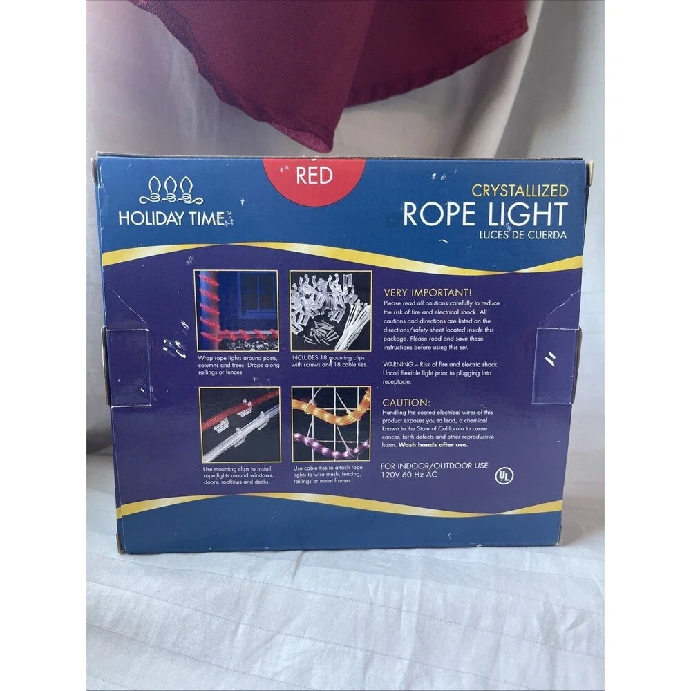 Holiday Time Red Rope Light 18ft Indoor Outdoor Crystallized Light Set